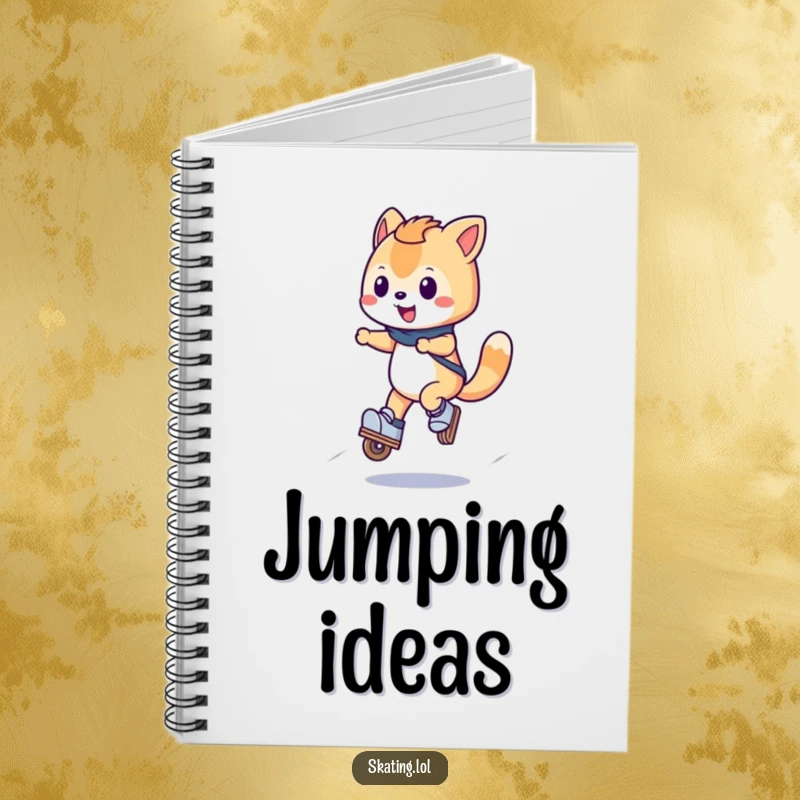 Funny Inline Skate Ideas Notebook with a happy wheeled character doing a small jump on inline skates, perfect for notes and joyful humor.