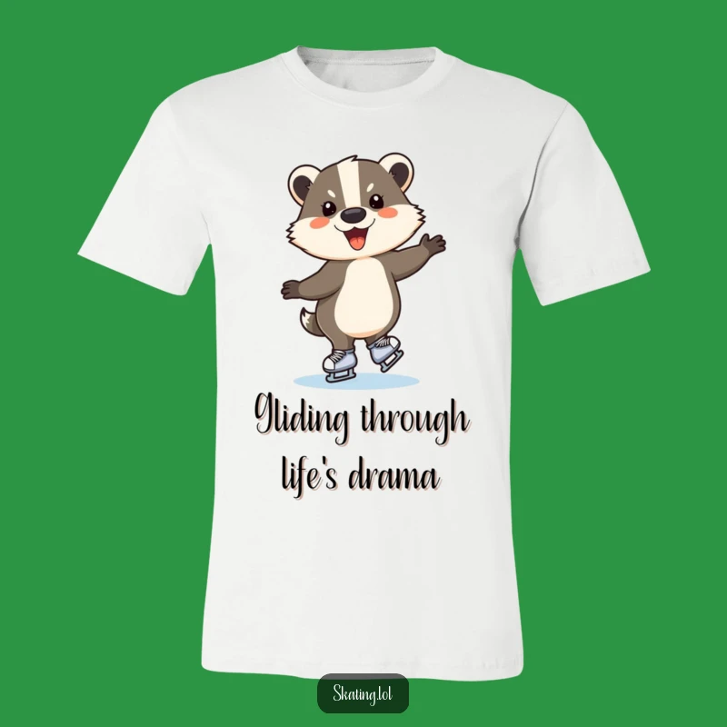 Funny Ice Skating Badger T-Shirt - Comedic Animal Apparel Gift
