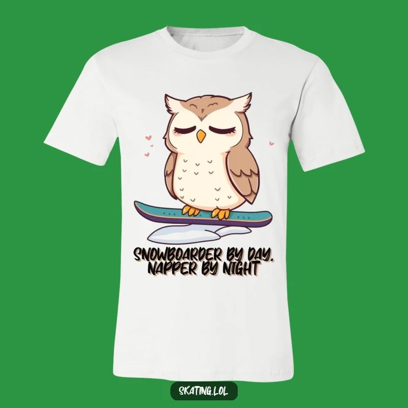 Funny Sleepy Owl Snowboard T-Shirt: Dazed Cute Winter Gift