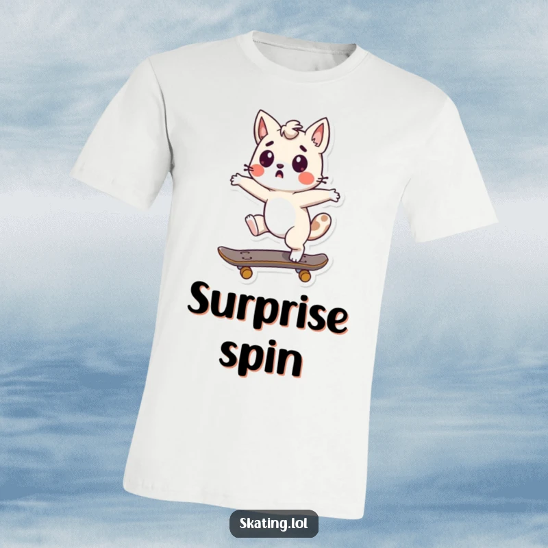 Funny Spin Out Animal T-Shirt with a cute character doing a surprised spin on a skateboard, celebrating unexpected moves and humor.
