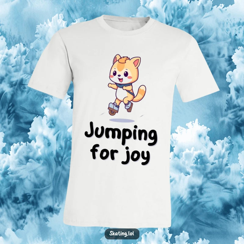 Funny Skate Jump Animal T-Shirt with a happy wheeled character doing a small jump on inline skates, celebrating energy and happiness.