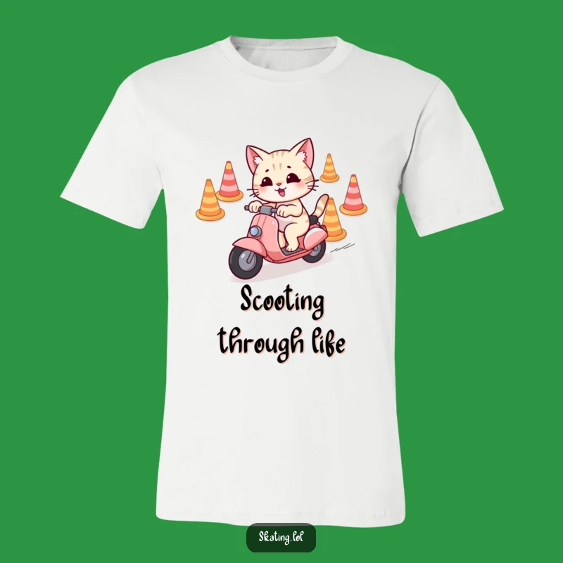 Funny Scooter Cat T-Shirt: Playful Weaving Tee, Gift for Cat Fans