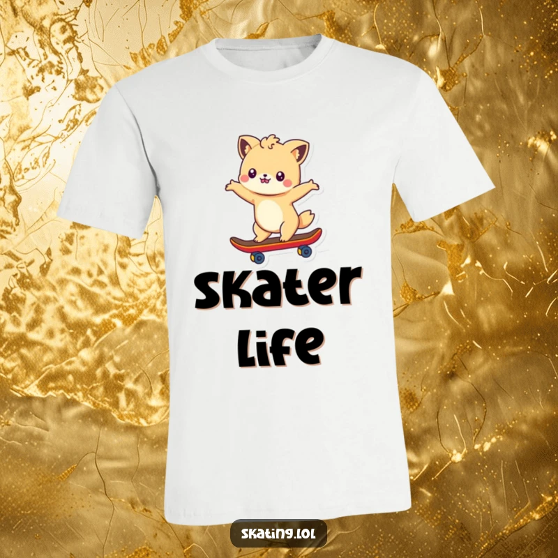 Funny t-shirt showcasing a cute animal character performing a graceful glide on a skateboard with arms outstretched in exhilaration.