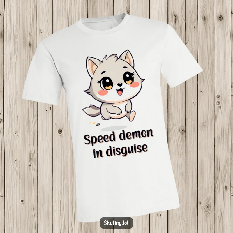Funny T-Shirt: A round animal character with wind-swept fur races ahead with cheerful eyes, embodying pure exhilaration.