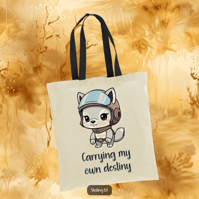 Funny tote bag featuring a determined animal in a helmet, ready for errands with a humorous, adventurous spirit.