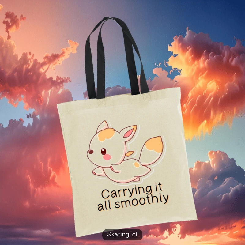 Funny tote bag with a bouncing animal character gliding gracefully, perfect for carrying items with a humorous, elegant flair.