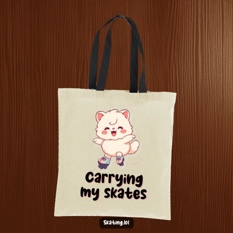 Funny Roller Skate Fan Tote Bag with a grinning fluffy character gliding on roller skates, ideal for carrying essentials humorously.